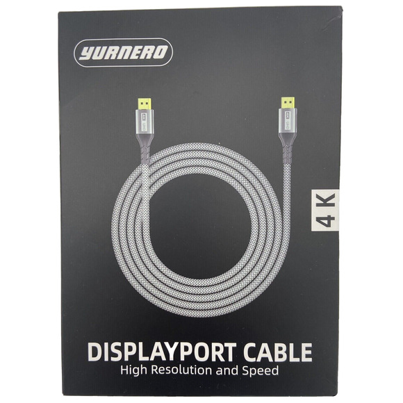 4K UHD DisplayPort Cable 6ft Braided High-Speed Yurnero NEW in Box - Picture 1 of 2